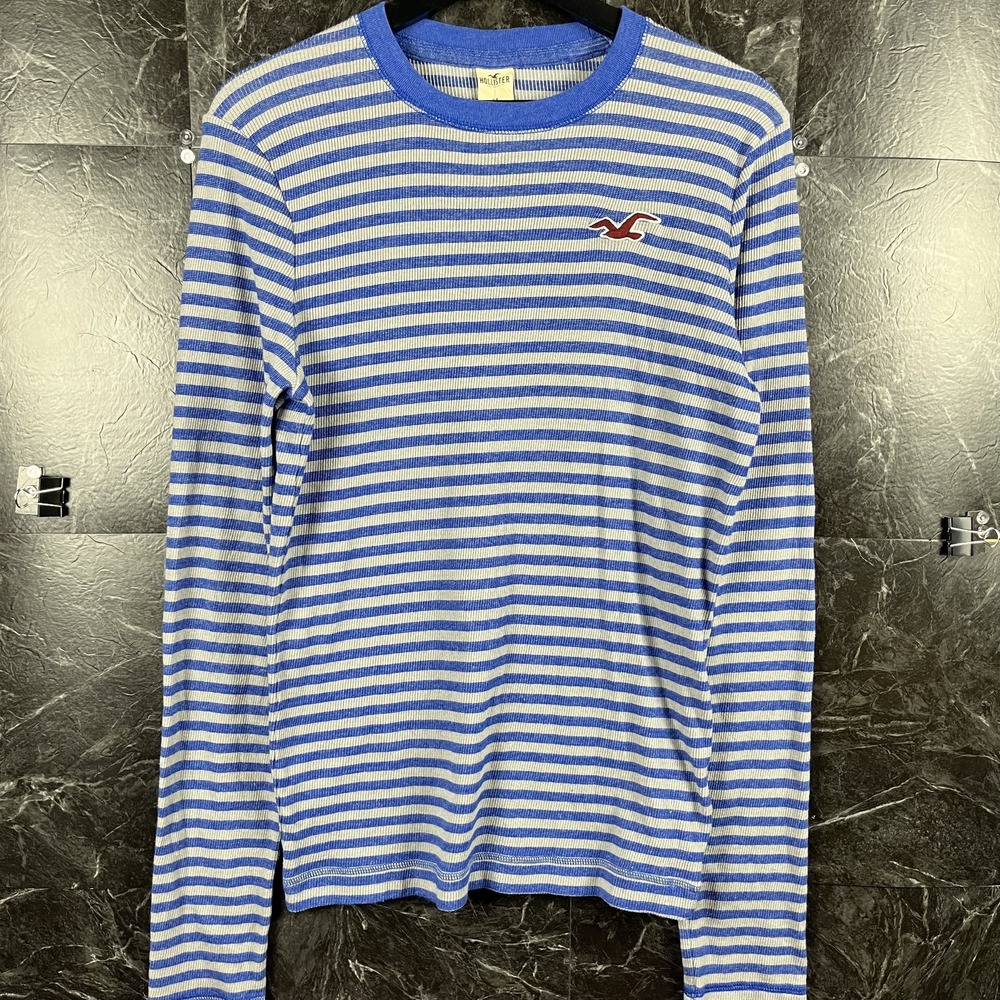 Hollister Men's Blue Vtg Stripe Sleeve Shirt Fits Medium -Flaws